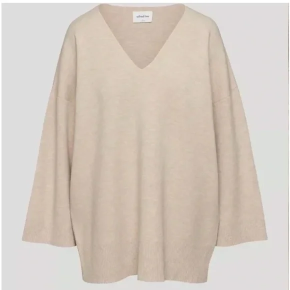Aritzia Wilfred Free Souvenir Sweater Heather Taupe V Neck 3/4 Sleeve Oversized - Picture 15 of 15